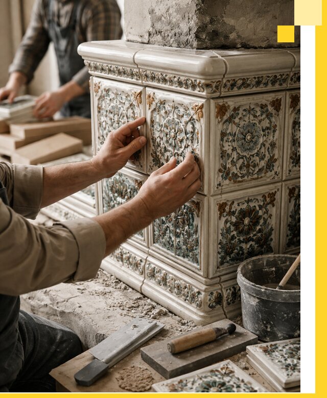 Изразцовые камины под ключ в Кронштадте: проект и монтаж