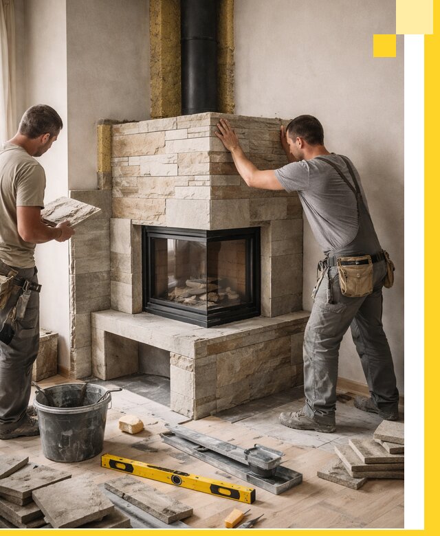 Угловые камины под ключ проект, монтаж и отделка в Кронштадте