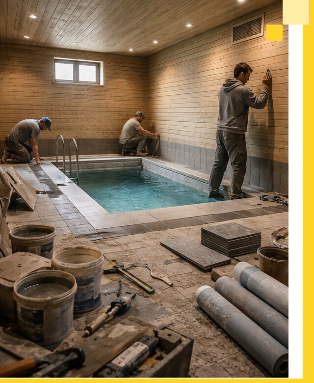 Строительство бани с бассейном и сауной под ключ в Кронштадте