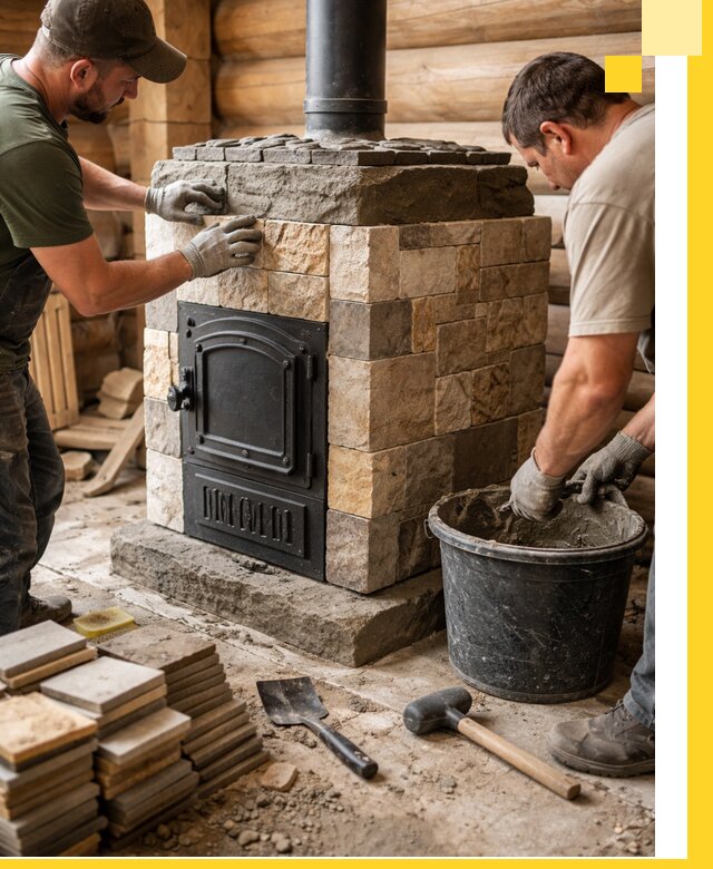 Облицовка банной печи под ключ в Кронштадте: камень и плитка