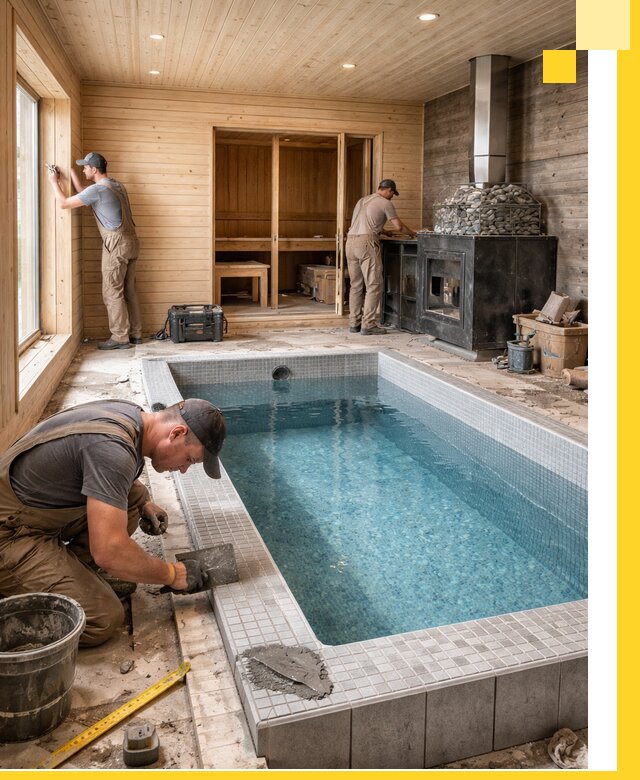 Проект бани с бассейном и сауной в Кронштадте под ключ