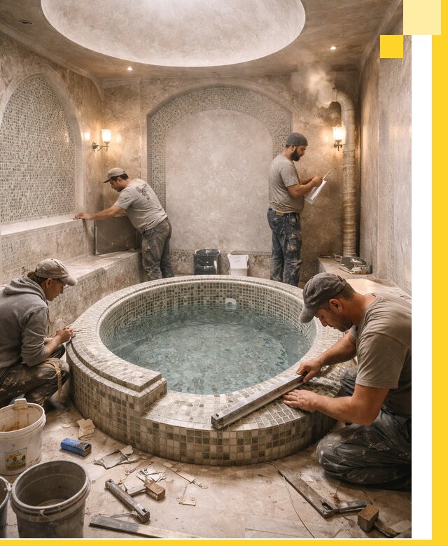 Профессиональное строительство хамама с бассейном в Кронштадте под ключ