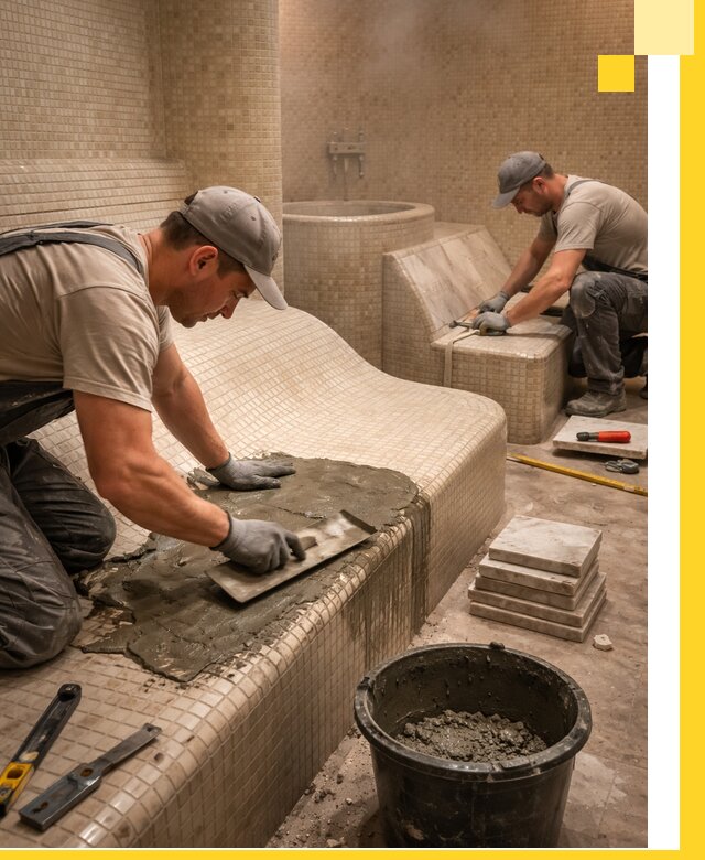 Лежаки для хамама под ключ в Кронштадте, проект и монтаж