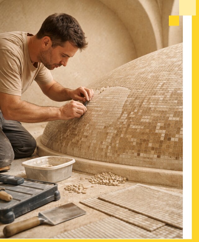 Профессиональная укладка мозаики для хамама под ключ в Кронштадте